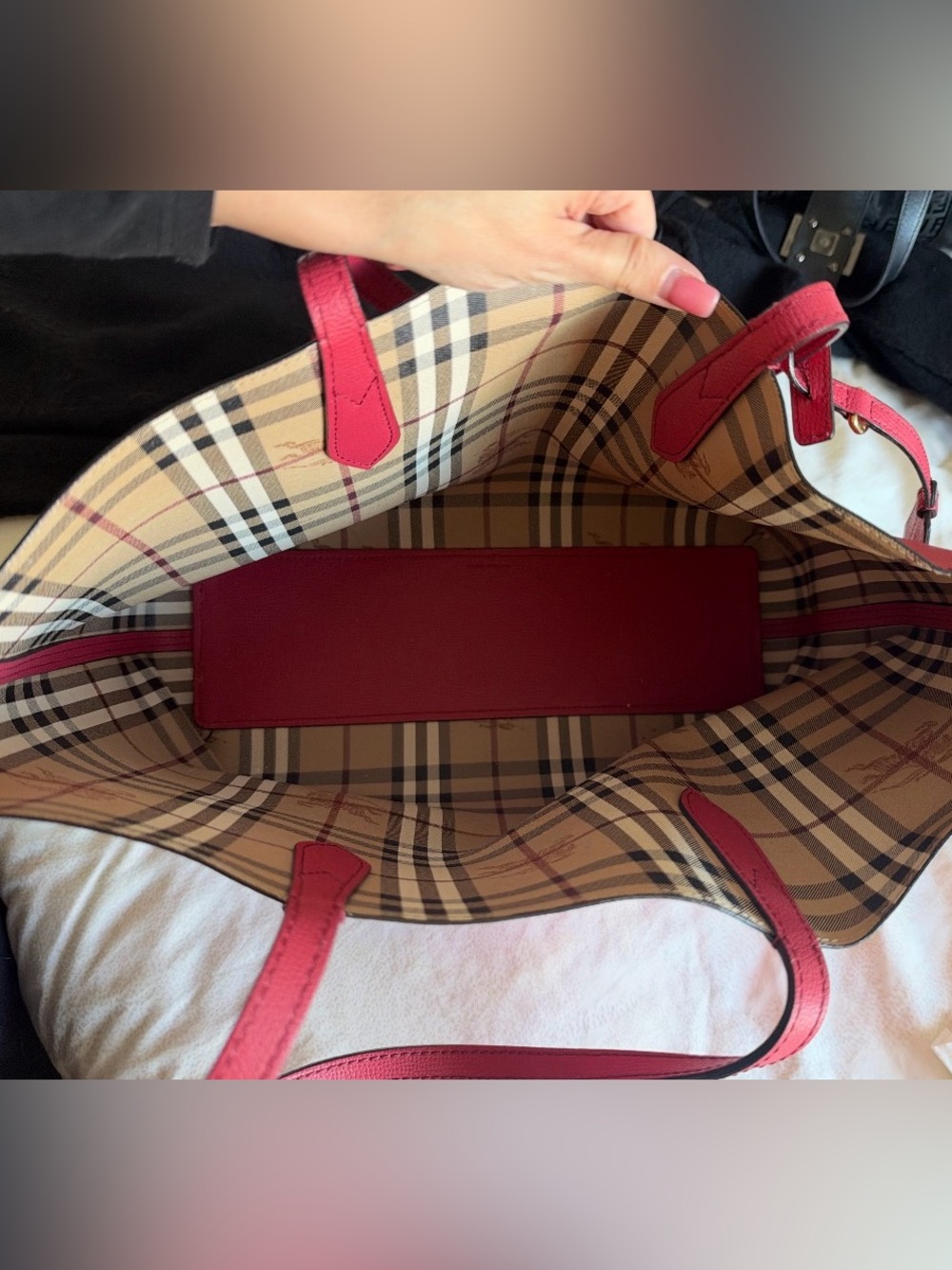 Classic Check Tote Bag with Pink Trim reversible Burberry tote